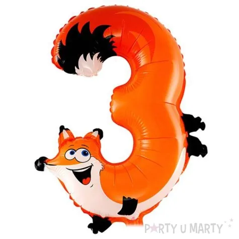 balon foliowy cyfra 3 lisek pomaranczowy oem 16 dgt