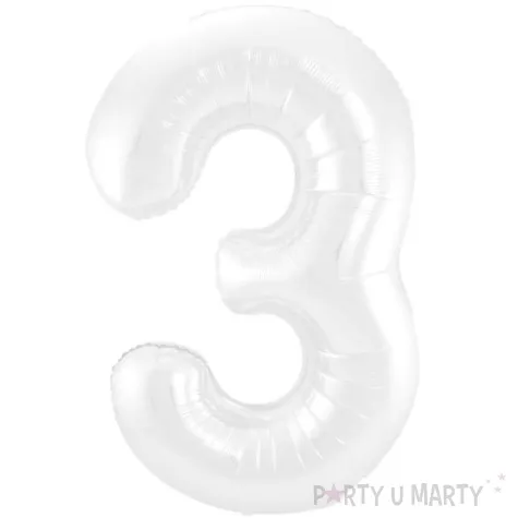 balon foliowy cyfra 3 metaliczny mat bialy folat 34 dgt