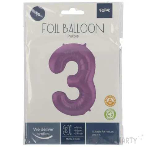 balon foliowy cyfra 3 metaliczny mat fioletowy folat 34 dgt