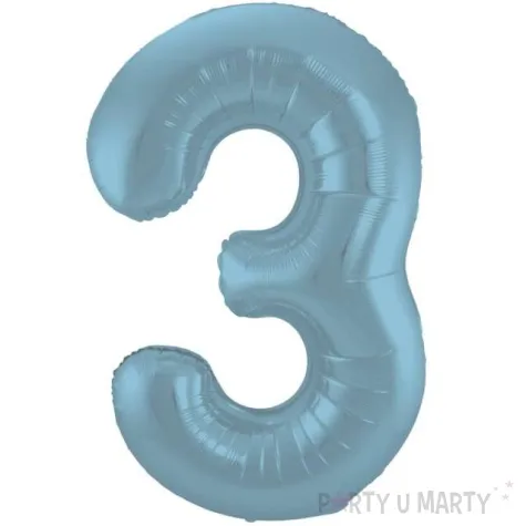 balon foliowy cyfra 3 metaliczny mat niebieski pastelowy folat 34 dgt