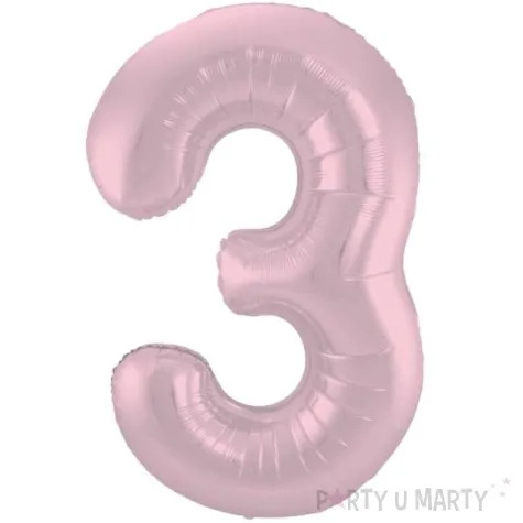 balon foliowy cyfra 3 metaliczny mat rozowy pastelowy folat 34 dgt