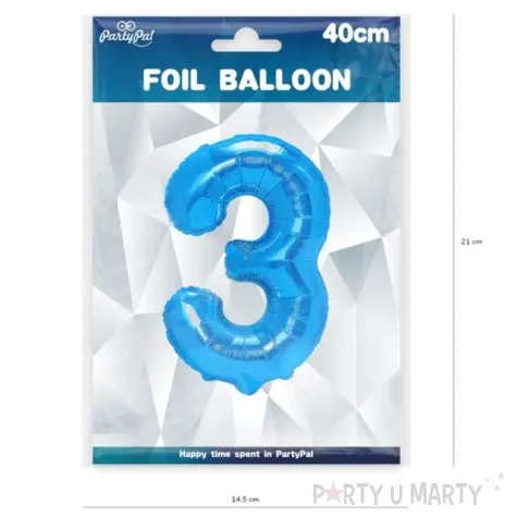 balon foliowy cyfra 3 niebieski partypal 16 dgt