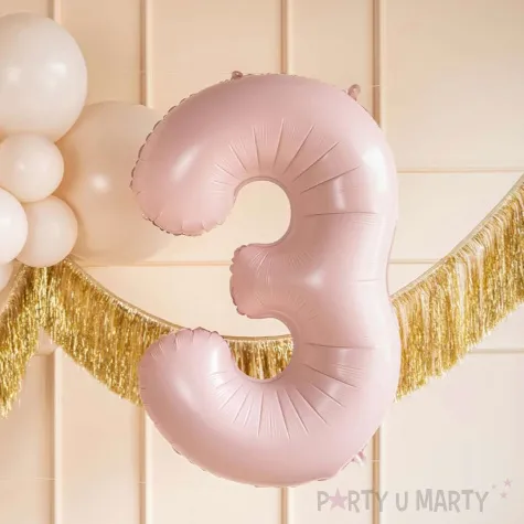 balon foliowy cyfra 3 pastel rozowy jasny partydeco 34 dgt