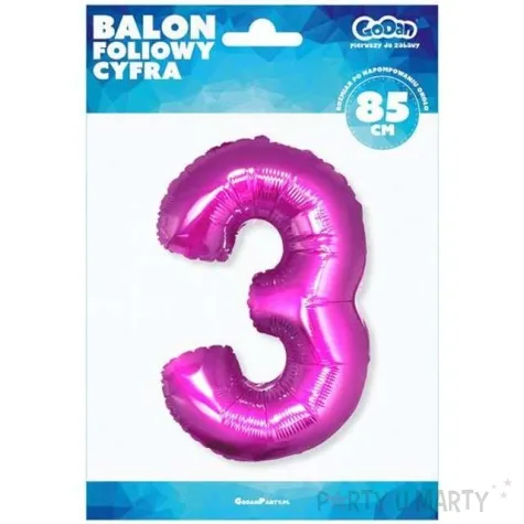balon foliowy cyfra 3 rozowy godan 34 dgt