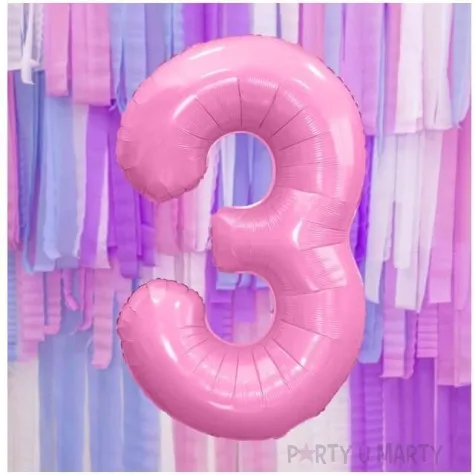 balon foliowy cyfra 3 rozowy partydeco 34 dgt
