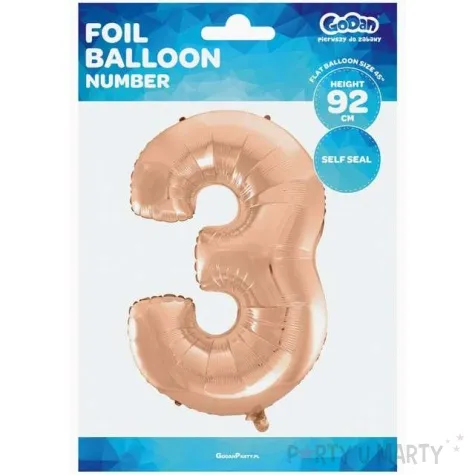 balon foliowy cyfra 3 rozowy zloty godan 45 dgt