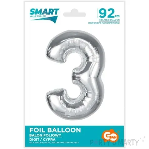 balon foliowy cyfra 3 srebrny godan 36 dgt