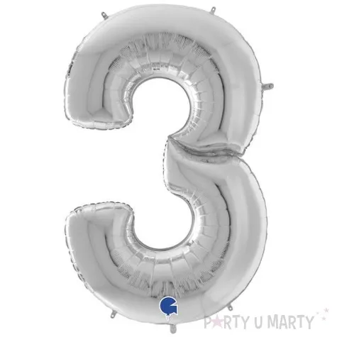 balon foliowy cyfra 3 srebrny grabo 64 dgt