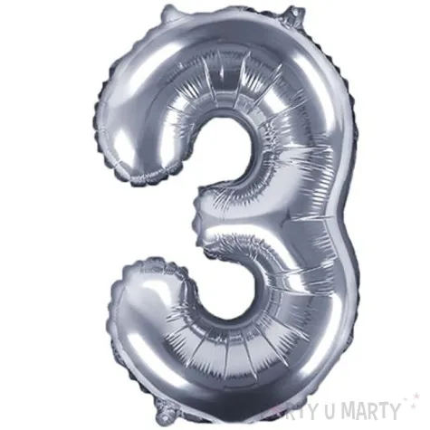 balon foliowy cyfra 3 srebrny partydeco 14 dgt