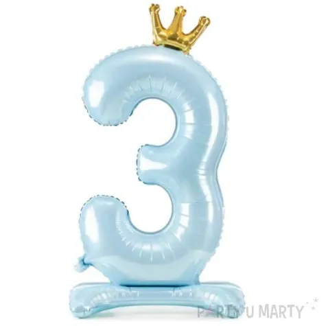balon foliowy cyfra 3 stojaca blekitny partydeco 33 dgt