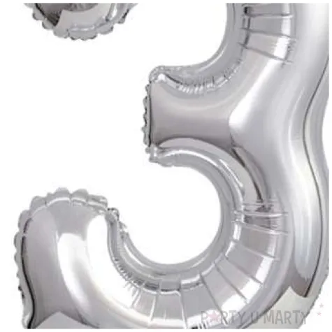 balon foliowy cyfra 3 stojaca srebrny godan 15 dgt