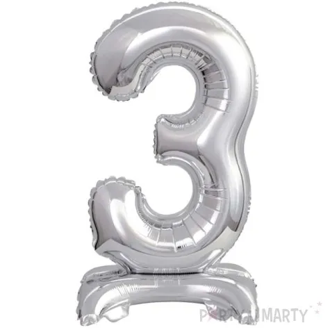 balon foliowy cyfra 3 stojaca srebrny godan 15 dgt