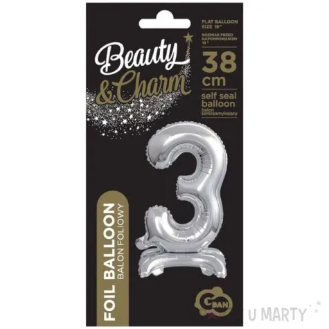 balon foliowy cyfra 3 stojaca srebrny godan 15 dgt