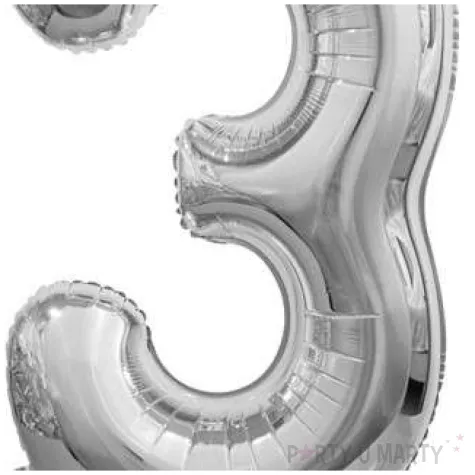 balon foliowy cyfra 3 stojaca srebrny godan 29 dgt