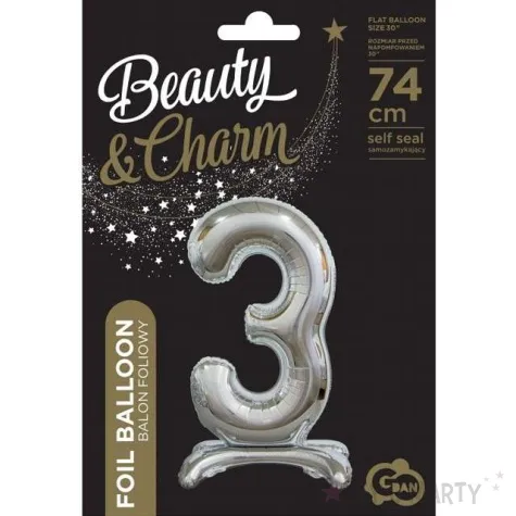 balon foliowy cyfra 3 stojaca srebrny godan 29 dgt