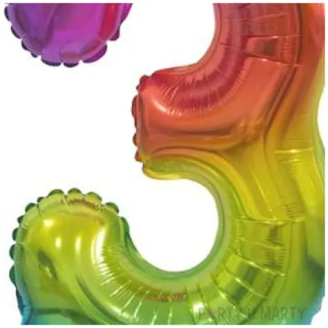 balon foliowy cyfra 3 stojaca teczowy godan 15 dgt