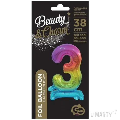 balon foliowy cyfra 3 stojaca teczowy godan 15 dgt