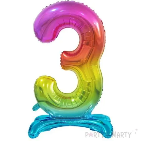 balon foliowy cyfra 3 stojaca teczowy godan 29 dgt
