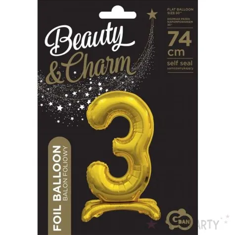 balon foliowy cyfra 3 stojaca zloty godan 29 dgt