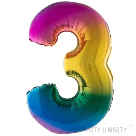 balon foliowy cyfra 3 teczowy funny fashion 40 dgt