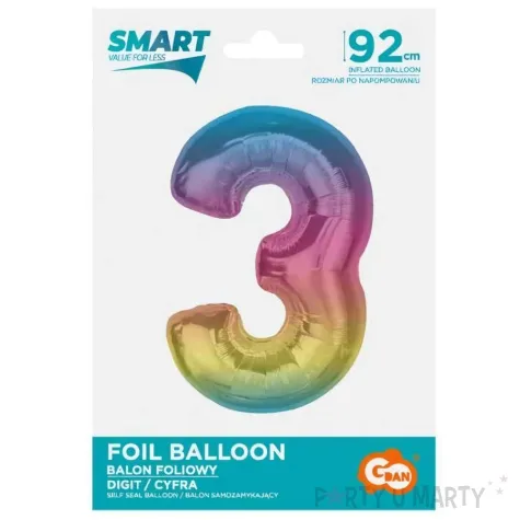 balon foliowy cyfra 3 teczowy godan 36 dgt