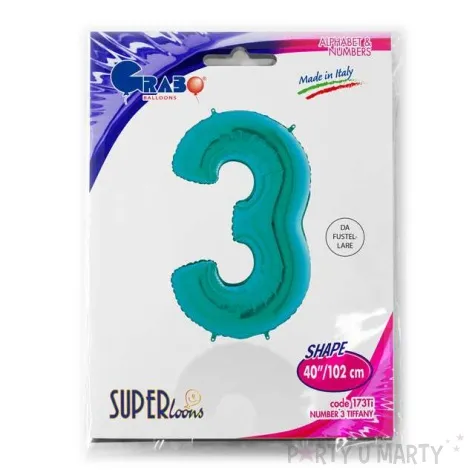 balon foliowy cyfra 3 turkusowa grabo 40 dgt