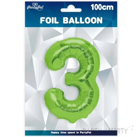 balon foliowy cyfra 3 zielone jabluszko partypal 39 dgt