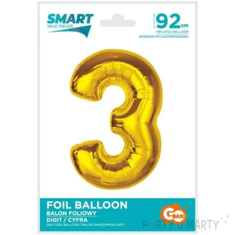 balon foliowy cyfra 3 zloty godan 36 dgt