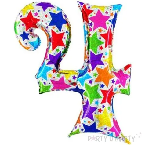 balon foliowy cyfra 4 gwiazdki holo betallic 40 dgt