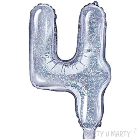 balon foliowy cyfra 4 holograficzna srebrny partydeco 14 dgt