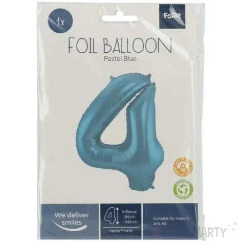 balon foliowy cyfra 4 metaliczny mat niebieski pastelowy folat 34 dgt