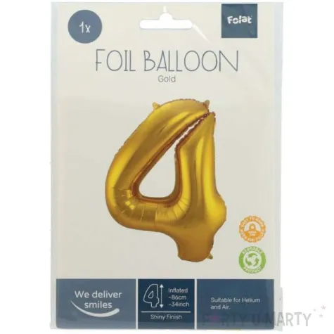 balon foliowy cyfra 4 metaliczny zloty folat 34 dgt