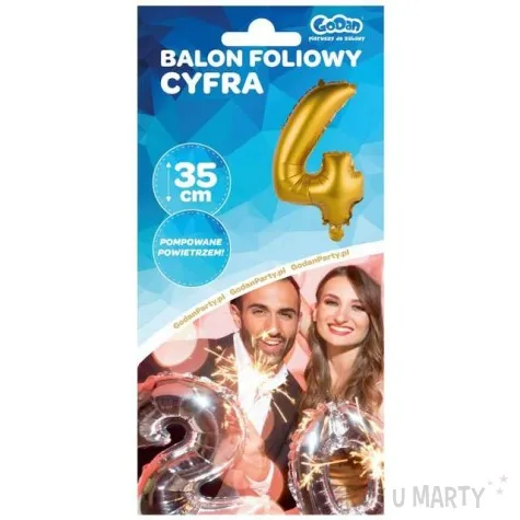 balon foliowy cyfra 4 satynowa zloty godan 14 dgt