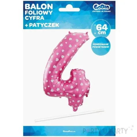 balon foliowy cyfra 4 serduszka rozowy godan 26 dgt