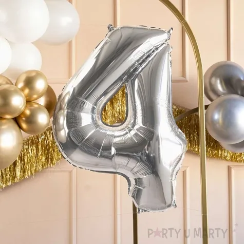 balon foliowy cyfra 4 srebrny partydeco 34 dgt