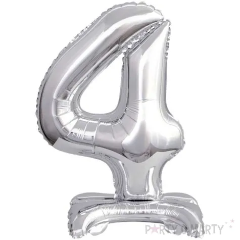balon foliowy cyfra 4 stojaca srebrny godan 15 dgt