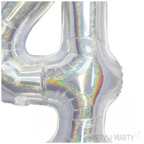 balon foliowy cyfra 4 stojaca srebrny holograficzny godan 28 dgt
