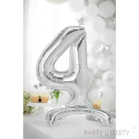 balon foliowy cyfra 4 stojaca srebrny partydeco 27 dgt