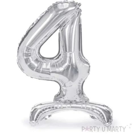 balon foliowy cyfra 4 stojaca srebrny partydeco 27 dgt