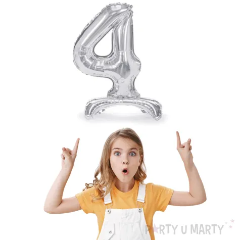 balon foliowy cyfra 4 stojaca srebrny partydeco 27 dgt