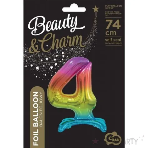 balon foliowy cyfra 4 stojaca teczowy godan 29 dgt