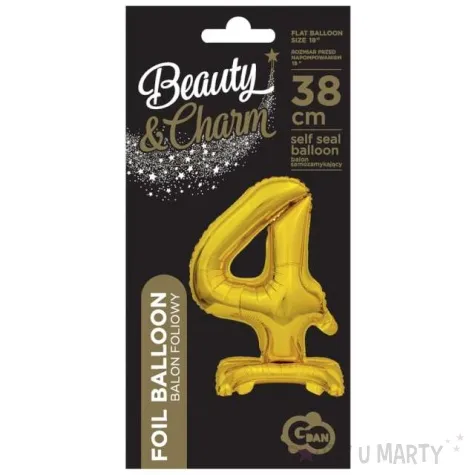 balon foliowy cyfra 4 stojaca zloty godan 15 dgt