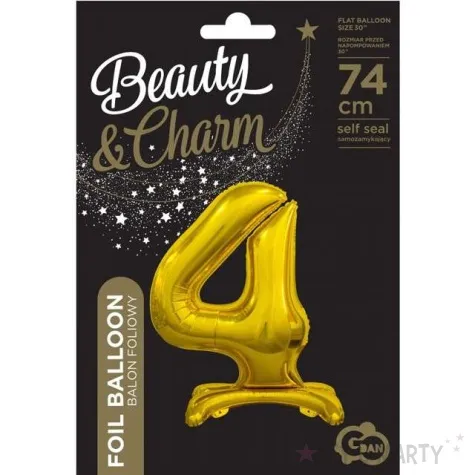 balon foliowy cyfra 4 stojaca zloty godan 29 dgt