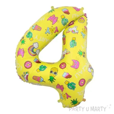 balon foliowy cyfra 4 unicorn party zolty godan 31 dgt