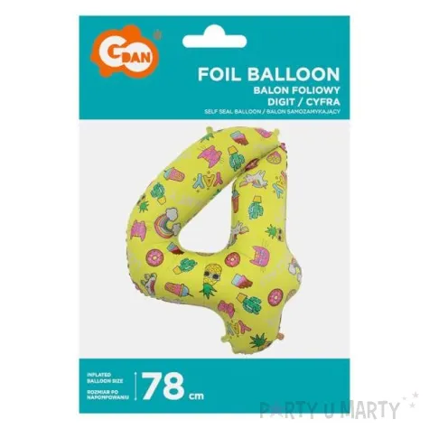 balon foliowy cyfra 4 unicorn party zolty godan 31 dgt