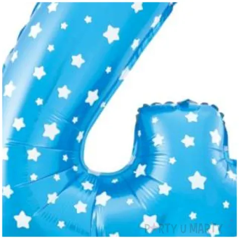 balon foliowy cyfra 4 w gwiazdki niebieski jix 18 dgt