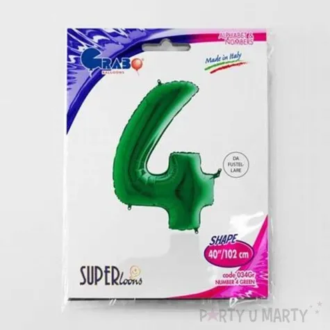 balon foliowy cyfra 4 zielony grabo 40 dgt