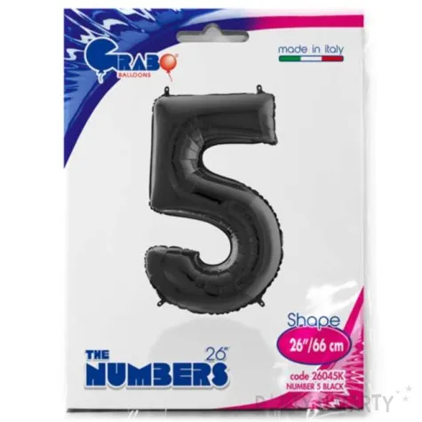 balon foliowy cyfra 5 czarny grabo 26 dgt