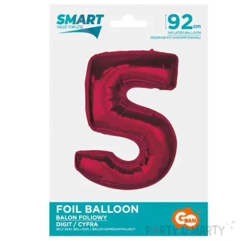 balon foliowy cyfra 5 czerwony godan 36 dgt