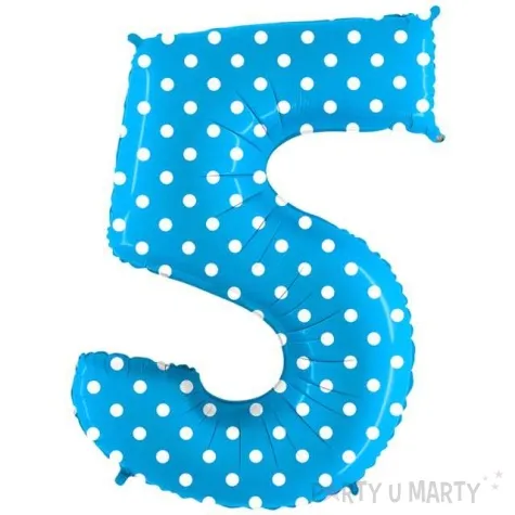 balon foliowy cyfra 5 groszki niebieski grabo 40 dgt